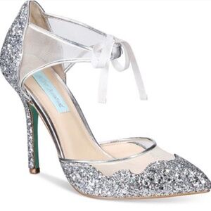 Betsey Johnson STELA Glitter Mesh ankle tie Pumps